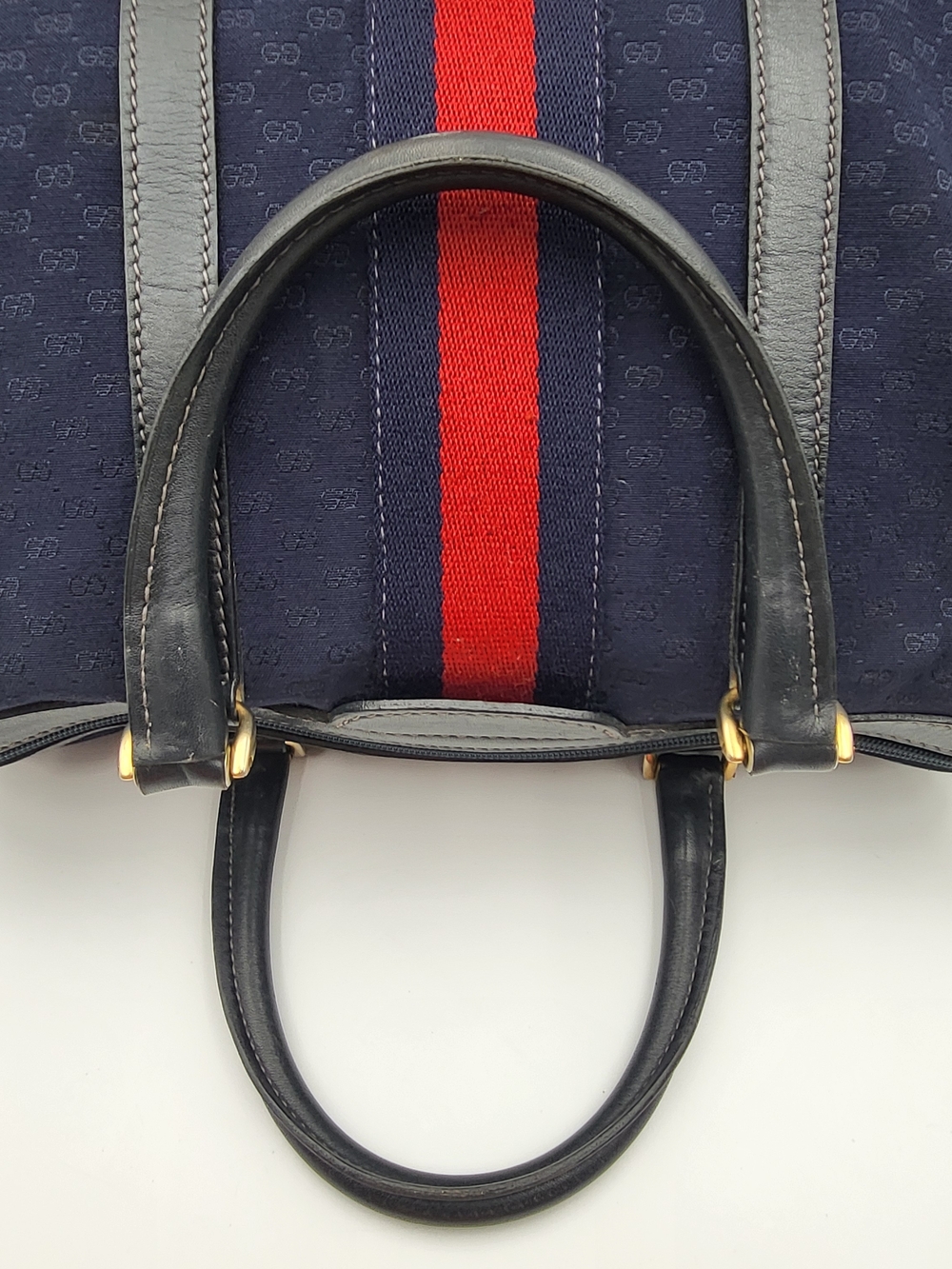 Gucci Vintage Canvas Leather Navy Sherry Line Boston 30 Bag..Auth..w/COA. - Picture 16 of 16